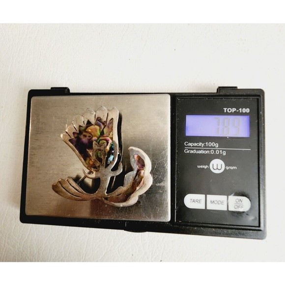 VINTAGE STERLING SILVER  ABALONE TULIP FLOWER PENDANT & BROOCH PIN 2"  7.89g - Picture 5 of 8